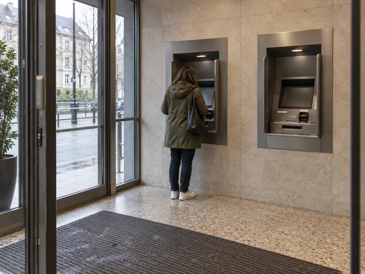 Client utilisant un terminal en libre-service dans une agence bancaire