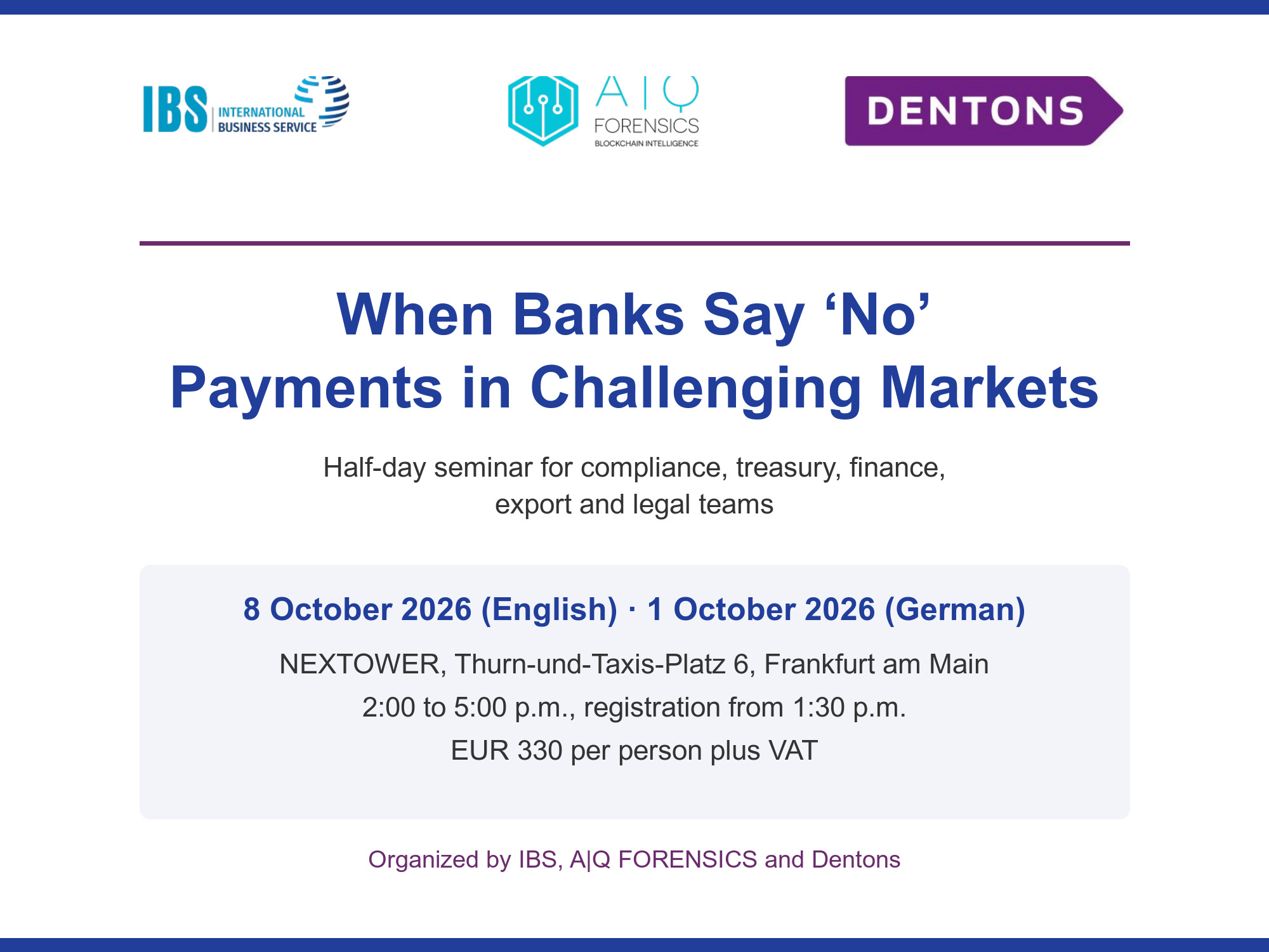 When Banks Say ‘No’: Payments Seminar in Frankfurt 2026