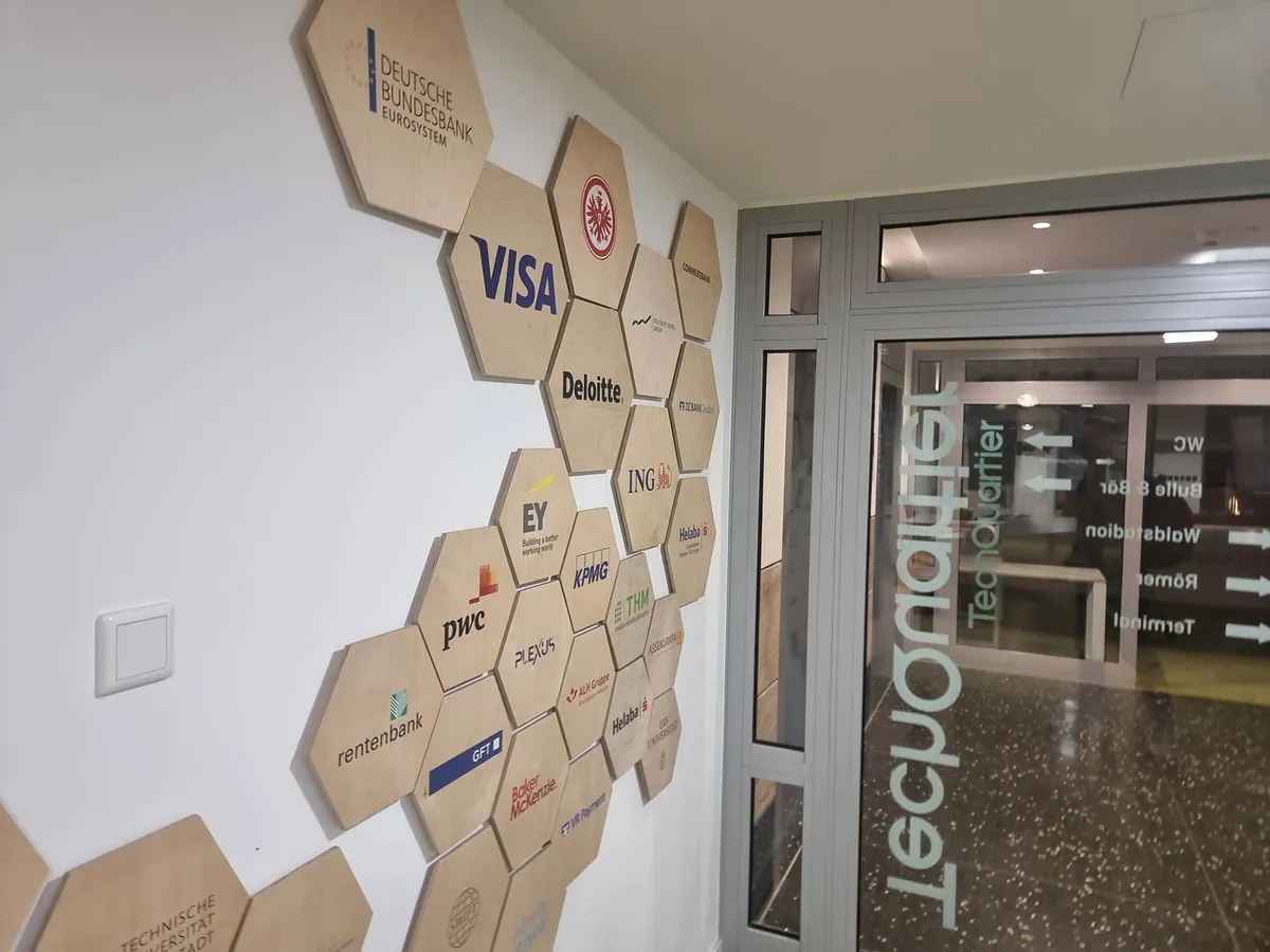 The partner wall at TechQuartier in Frankfurt